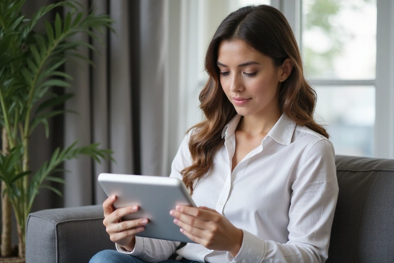 Woman reading a legal document on a tablet